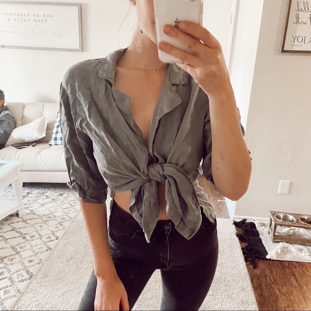 Zara Filsens Gray Lyocell Button Front Blouse